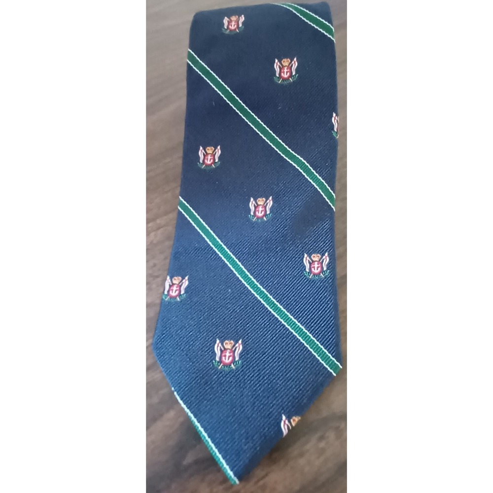 Stonehenge Necktie Men Navy Blue Nautical Crest Striped Silk Blend Yacht Club